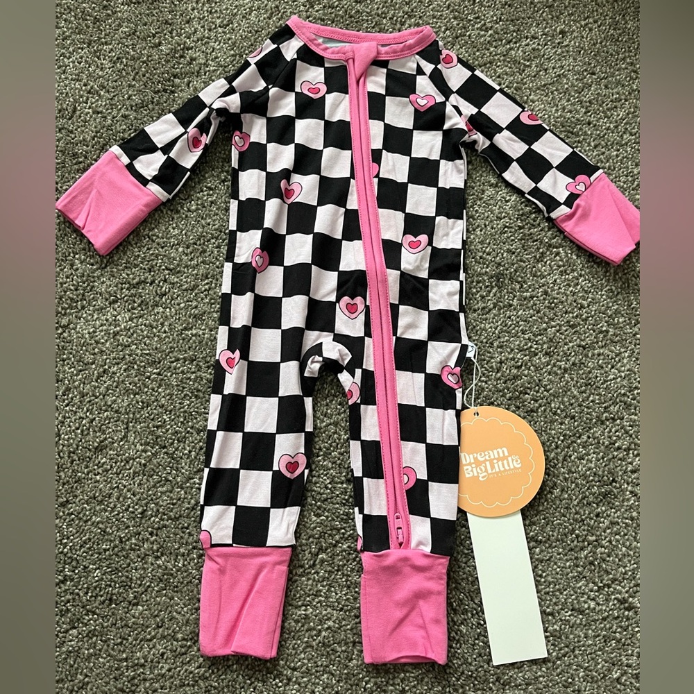Dream Big Little Baby One-Piece Romper | Bamboo Viscose | Pink & Black | NWT |